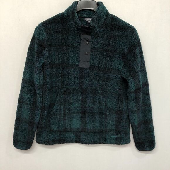 Eddie Bauer Women 1/4 Snap Button Fleece Sweater Size Medium Green Plaid B286 -9 - Picture 12 of 15